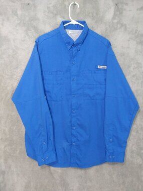 Columbia Shirt Mens Large Blue PFG Long Sleeve Fishing Vented Omni Shade
